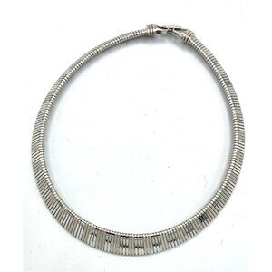 Silvertone Edged Etched Omega Necklace - Vintage